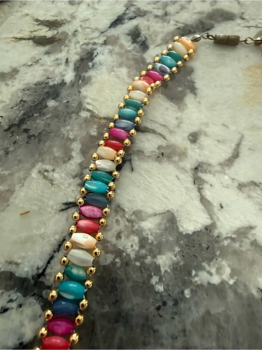 Vintage Multicolor Beaded Gold Tone Accent Necklace 16” - Picture 4 of 7
